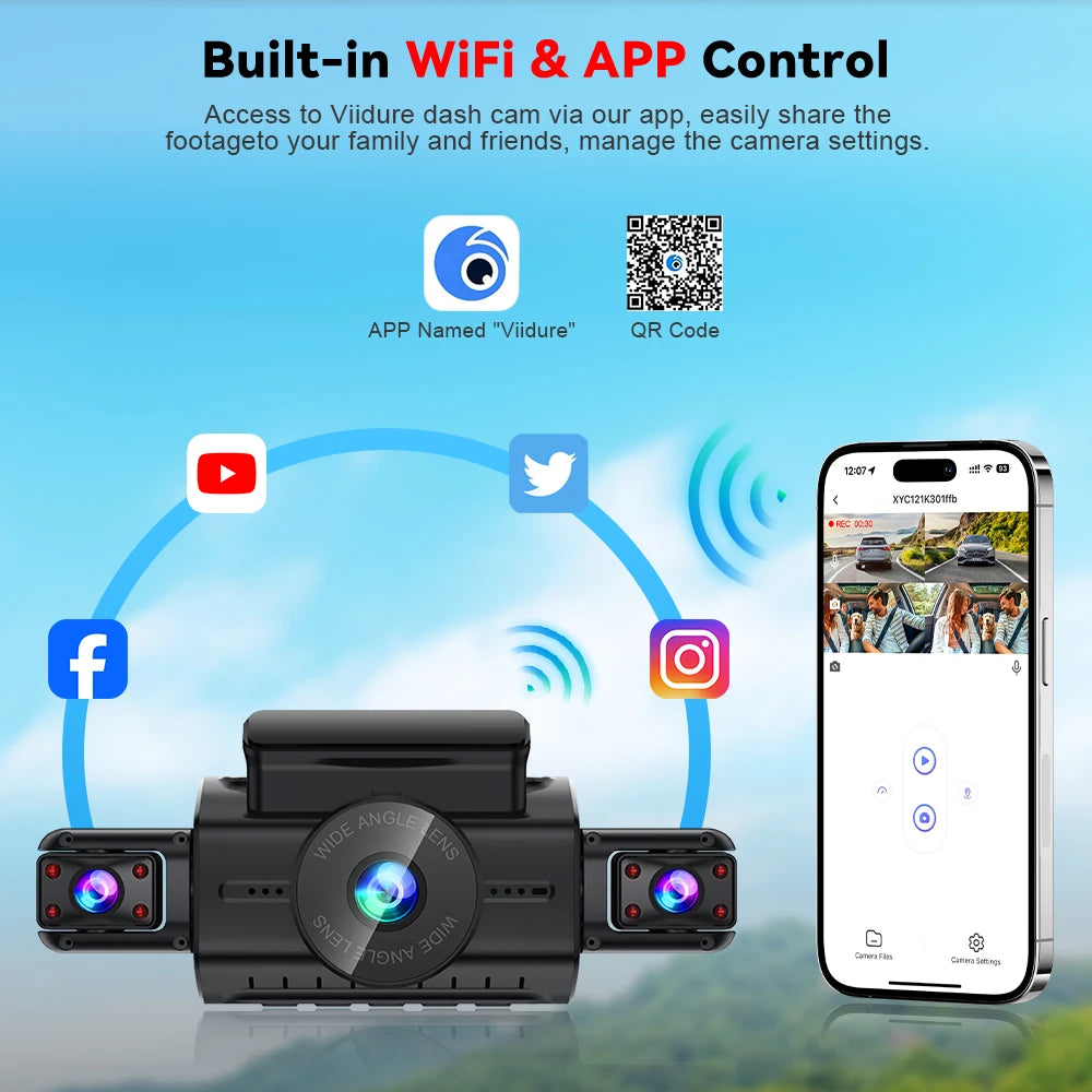 Dash Cam for Cars – 3 or 4 Camera System with WiFi, 1080P Night Vision & Parking Monitor