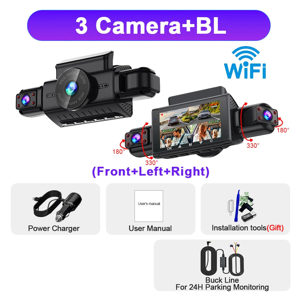 Dash Cam for Cars – 3 or 4 Camera System with WiFi, 1080P Night Vision & Parking Monitor