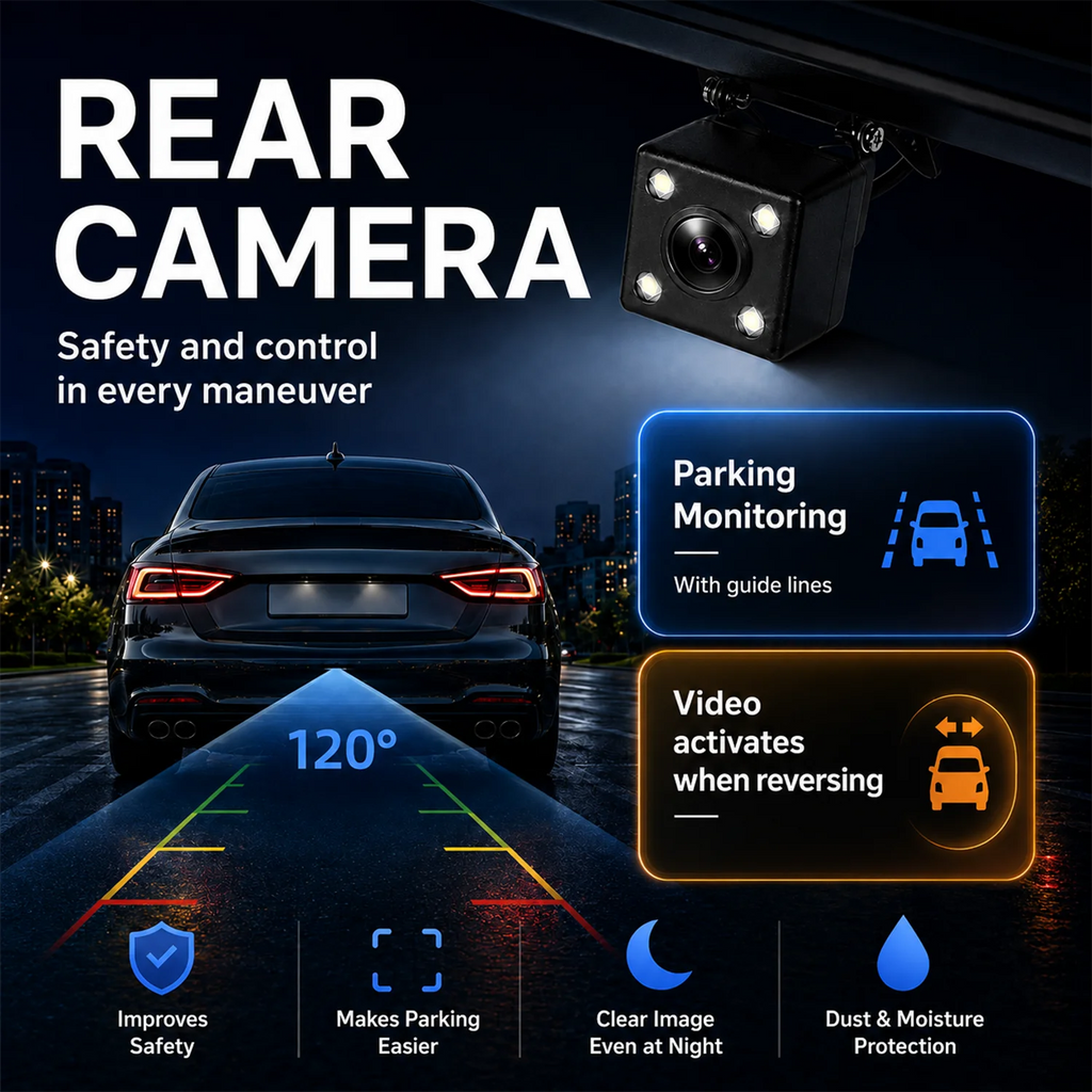 3-Channel Dash Cam – Front, Rear & Cabin, 1080P with Night Vision & G-Sensor