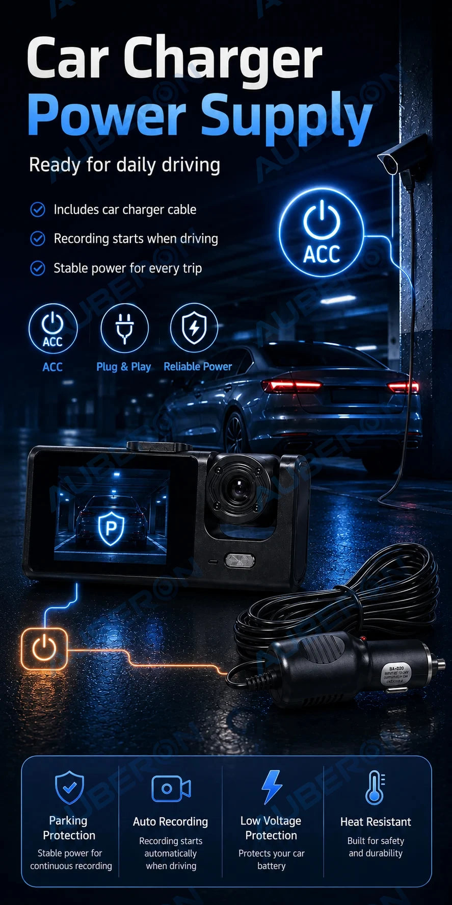 3-Channel Dash Cam – Front, Rear & Cabin, 1080P with Night Vision & G-Sensor