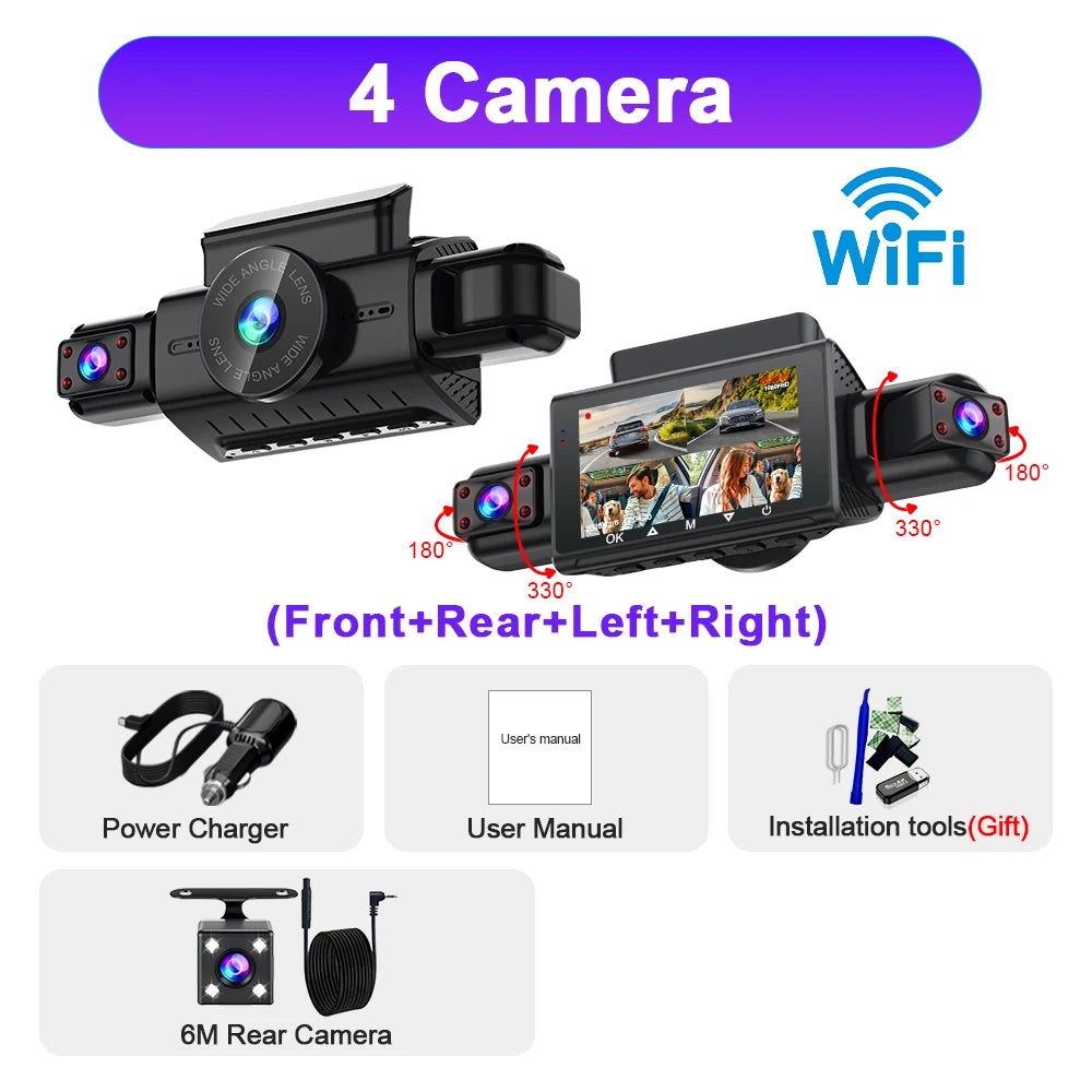 Dash Cam for Cars – 3 or 4 Camera System with WiFi, 1080P Night Vision & Parking Monitor