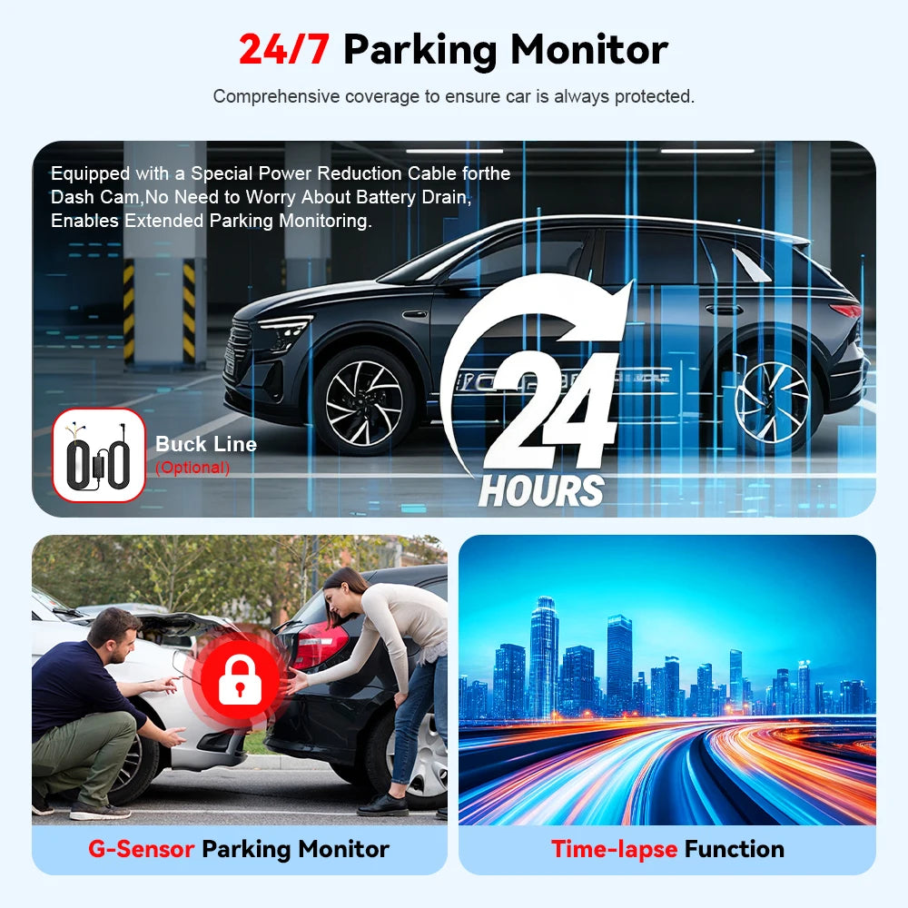 Dash Cam for Cars – 3 or 4 Camera System with WiFi, 1080P Night Vision & Parking Monitor