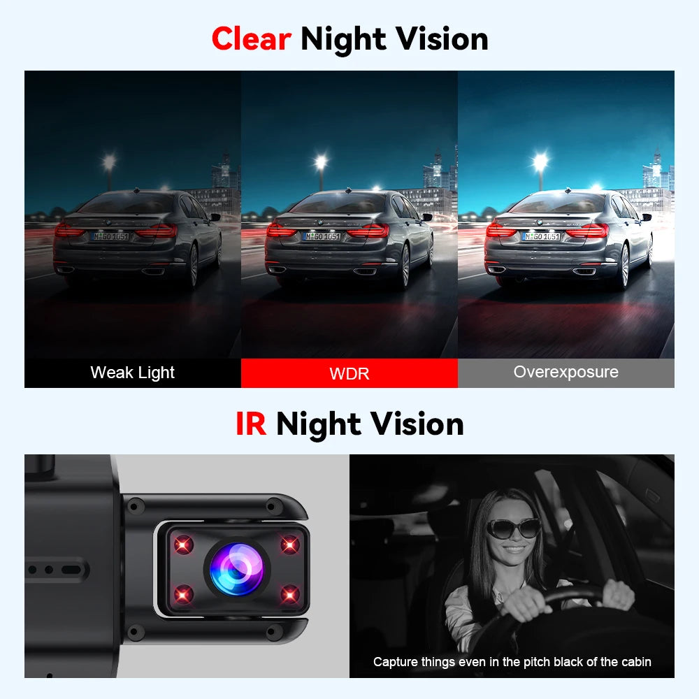 Dash Cam for Cars – 3 or 4 Camera System with WiFi, 1080P Night Vision & Parking Monitor