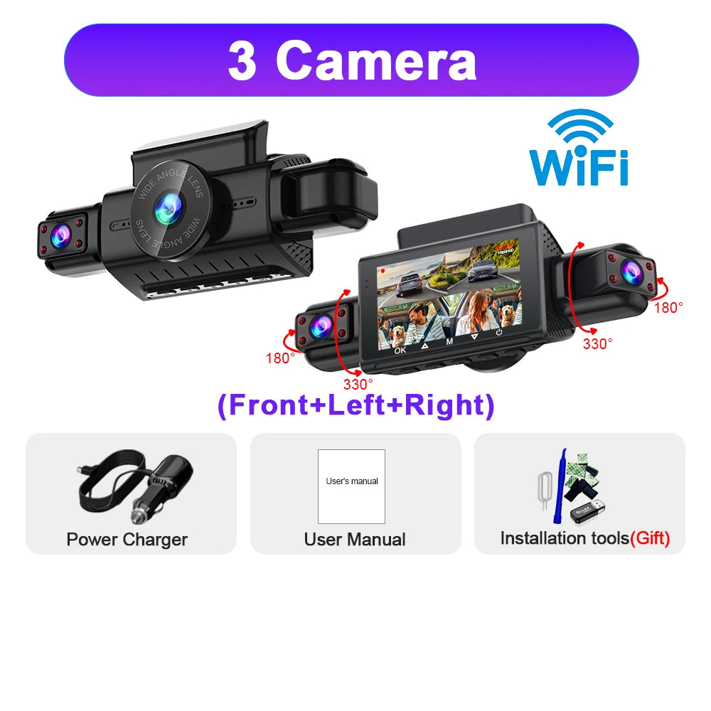 Dash Cam for Cars – 3 or 4 Camera System with WiFi, 1080P Night Vision & Parking Monitor